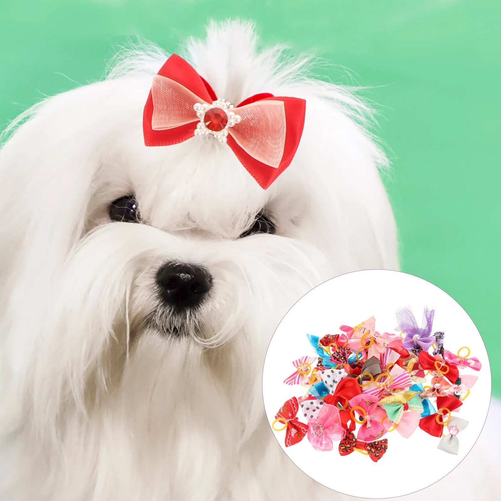 

50Pcs Pet Hair Tie Decorative Dog Bow Adorable Cat Bowknot Cloth Pet Bowtie for Small Dog Cat Puppy Grooming Accessory