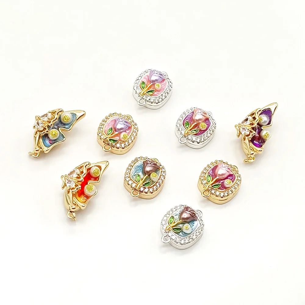 1 Piece Brass Bag 14K Gold Zircon Drop Oil Butterfly Insert Rod Buckle Rose Magnet Buckle DIY Jewelry Making Accessory Materials