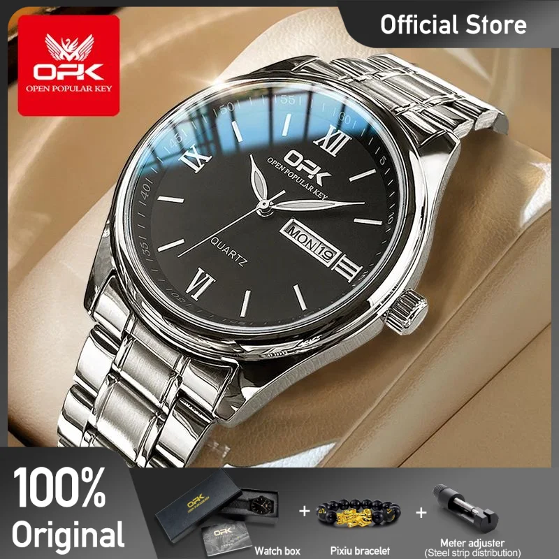 OPK 8123 Mens Watch Fashion Original Quartz Wristwatch Waterproof Luminous Watches For Men Dual Calendar Display Reloj Hombre