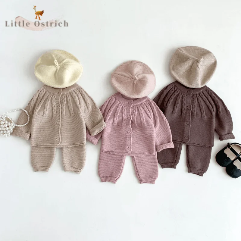 

Newborn Baby Girl Knitted Clothes Set Sweater+Pant Infant Toddler Child Clothing Suit Solid Color Cardigan Baby Clothes 3-18M