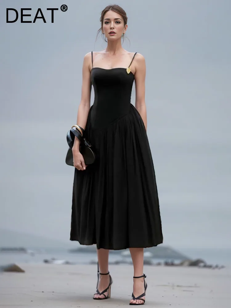 DEAT Fashion Women's Strapless Dress Chest Wrapping Slim Irregular Spliced Folds Mid-calf Dresses Summer 2024 New Tide 1DH4525