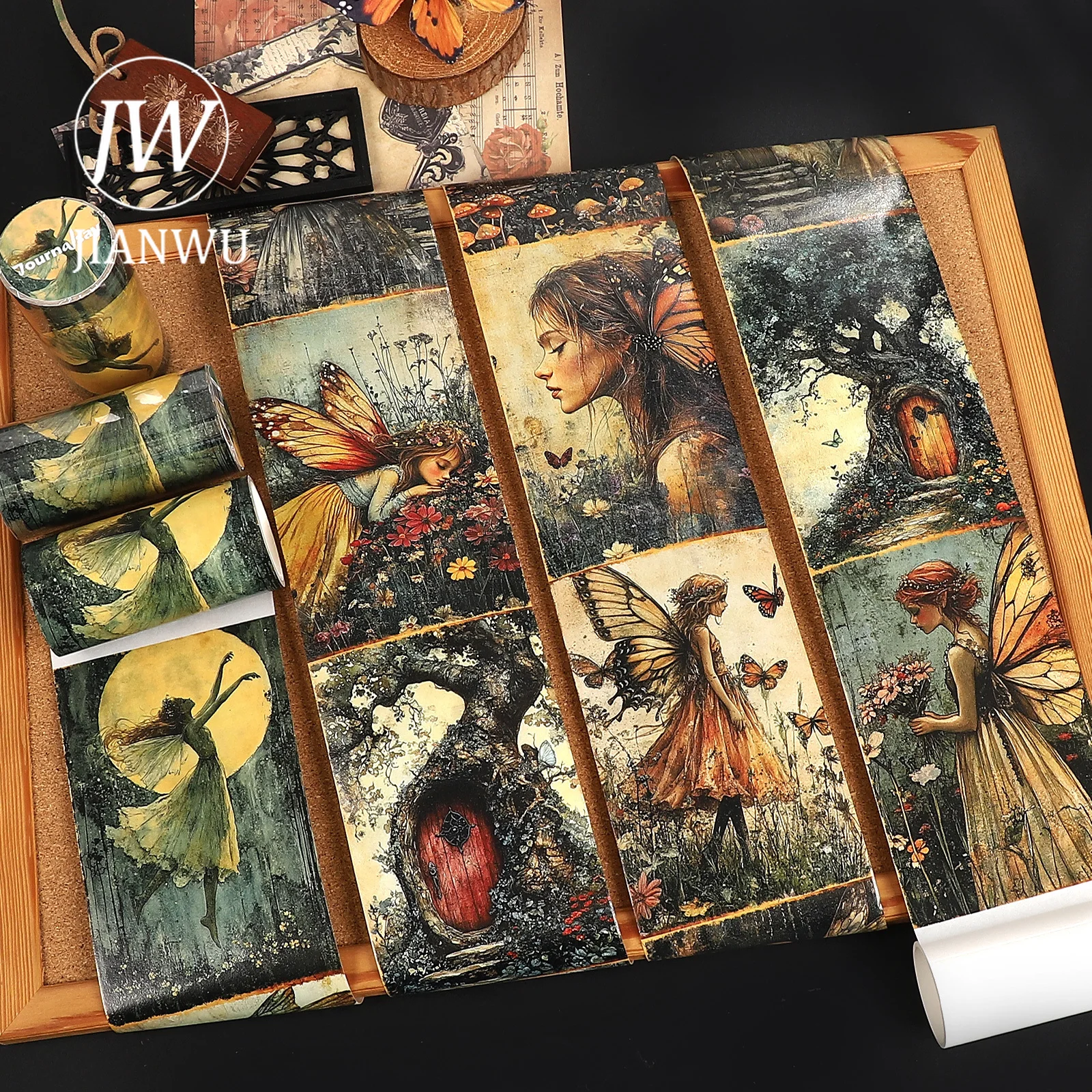

JIANWU 80mm*205cm Vintage Fairy Tale Forest Elf Landscape Material Collage Scrapbook Washi Tape Creative DIY Journal Stationery