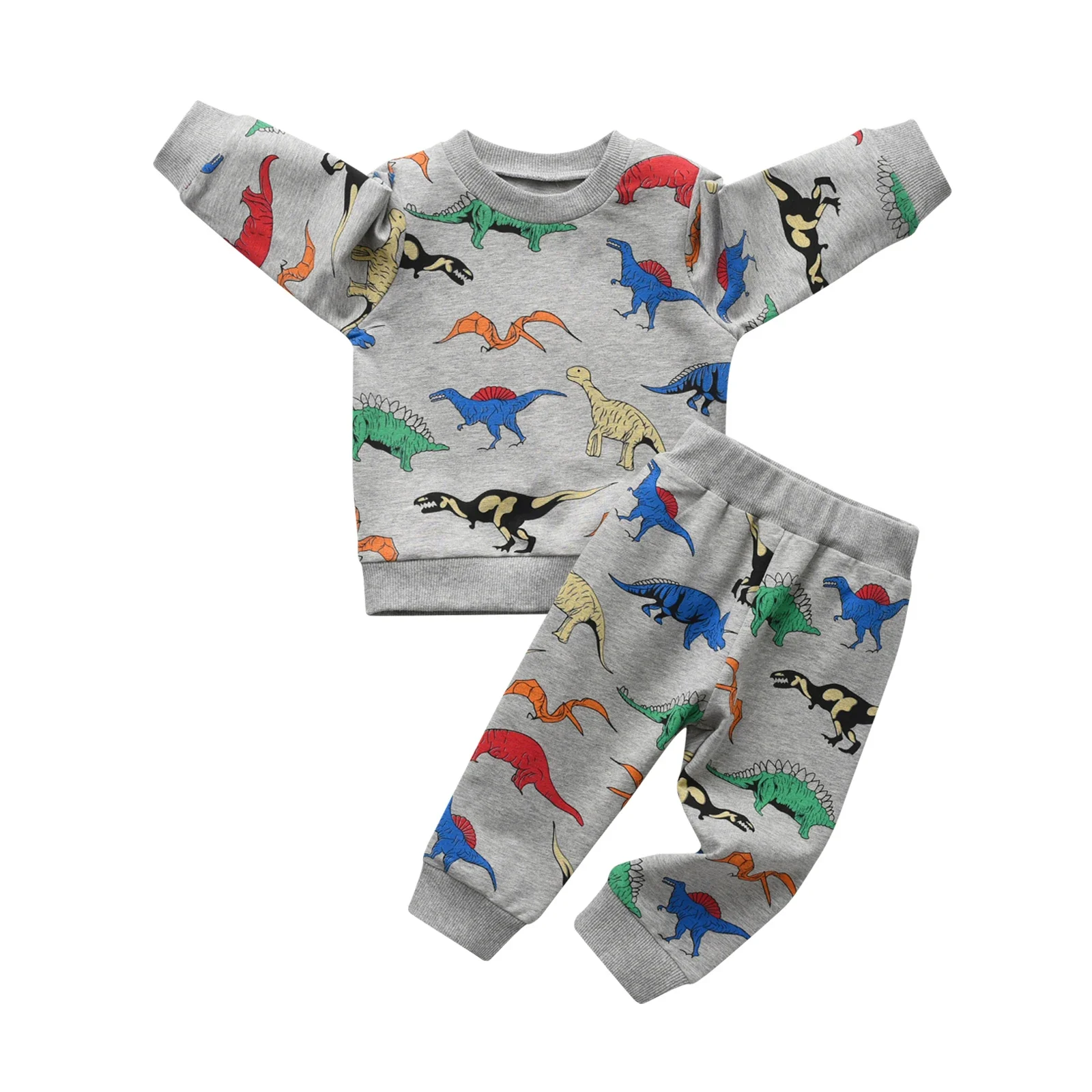 Trend Toddler Baby Boys Spring Autumn Outfit Clothes Cotton Dinosaur Printed Sweatshirt Top and Long Pants 2PCS Casual Set