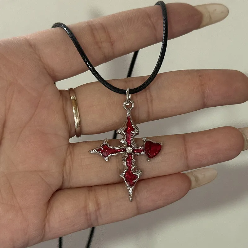 Gothic red Pendant Necklace For Men Women Vintage Y2K Jewelry Accessories