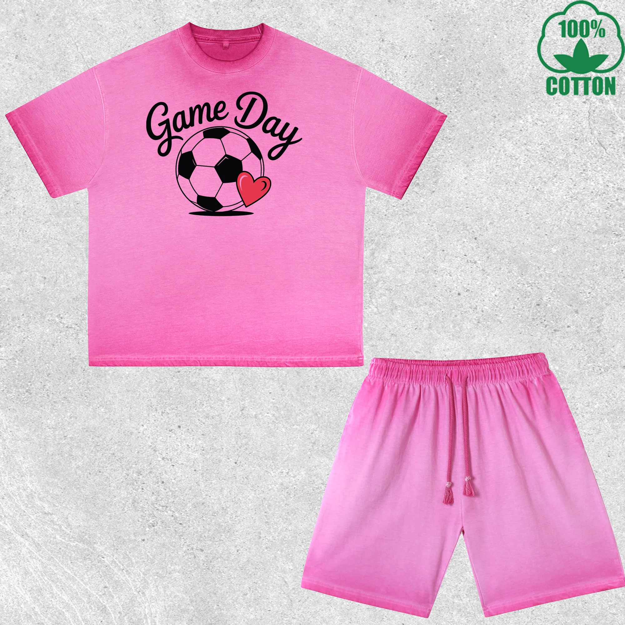 

Soccer Day Printed Dirty Wash T-Shirt Shorts Set Multicolor Combo Loose Trendy Fashionable 100%Cotton Short Value Pack