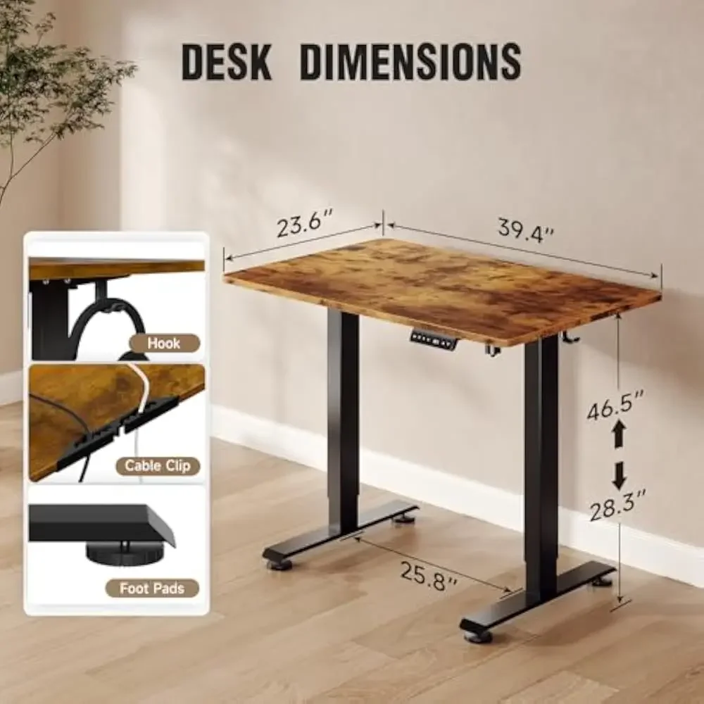 

39.4" Small Electric Standing Desk, Height Adjustable Sit Stand Up, Wood Desktop, Work Home Office Computer PC Desk