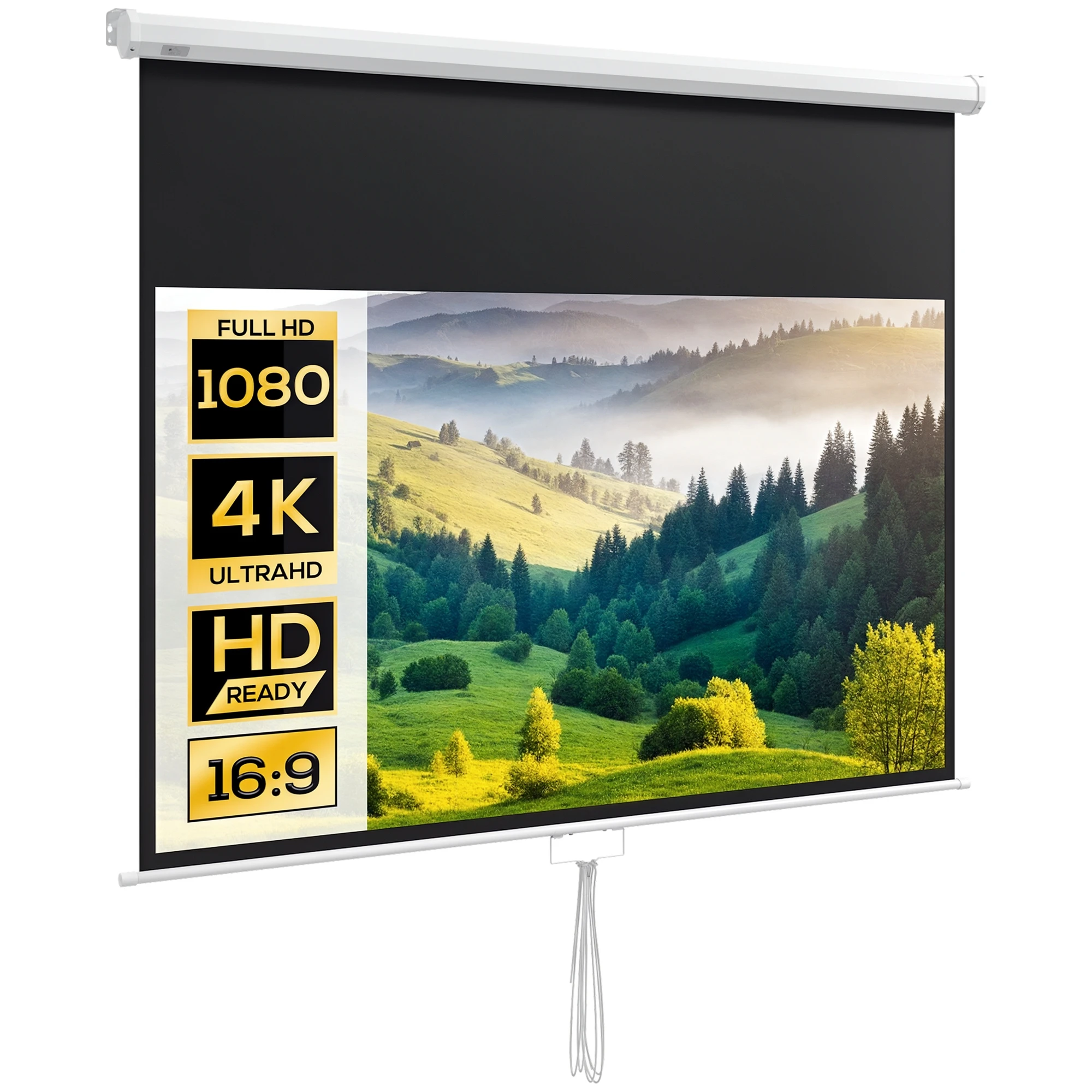 80-inch 16:9 4K HD TV and Home Cinema projection screen, wall or ceiling mounting, 187 x 8 x 150 cm