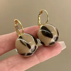 Smooth Leopard Round Bead Earrings for Women Vintage Geometric Earrings Minimalist Female Party Ear Accessories Wholesale