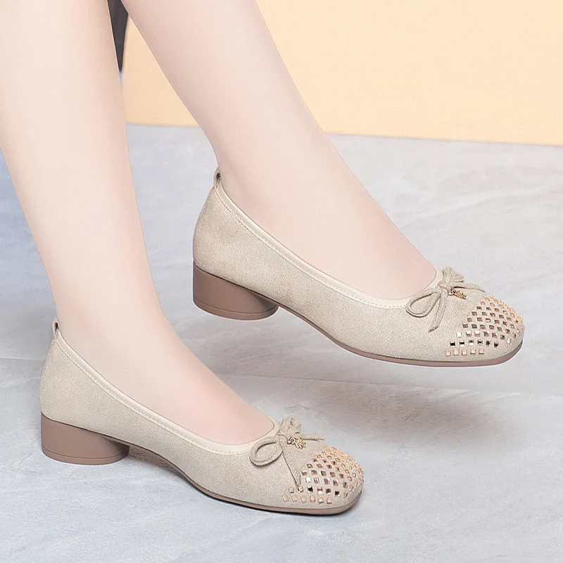 オールマッチファッション浅履き通気性抜群快適スイートラインストーンフラットシューズレディースシューズ2026春バレリーナシューズ女性用デイリーママシューズ