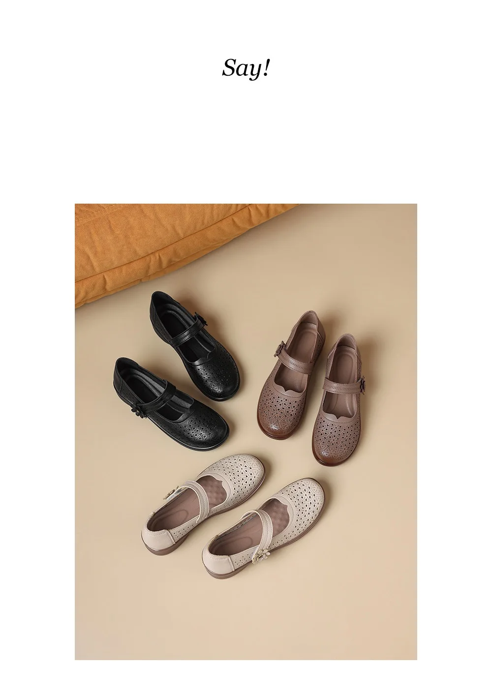 Mary Jane Schuhe in Übergröße 42 für Damen, atmungsaktive Mokassins mit Ausschnitten, florale Einriemen-Slipper mit niedrigem Absatz für lässiges Gehen – Detail 3