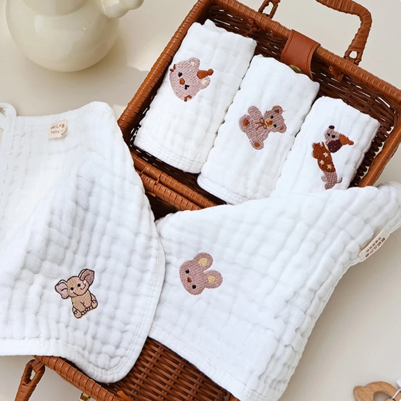 

J15U 1pc/5pcs Breathable Newborns Face Towel 6-Layer Absorbent Burp Cloths 25x25cm