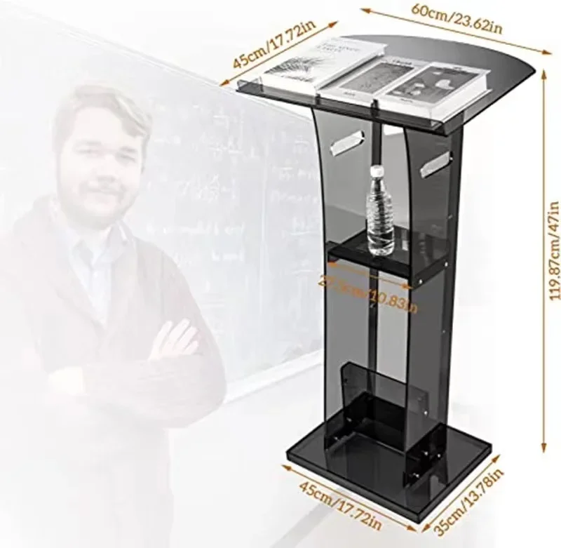 New Arrival Brushed Acrylic Pulpit Clear Acrylic Plexiglass Podium Curved Lectern Pulpit Conference Office Use