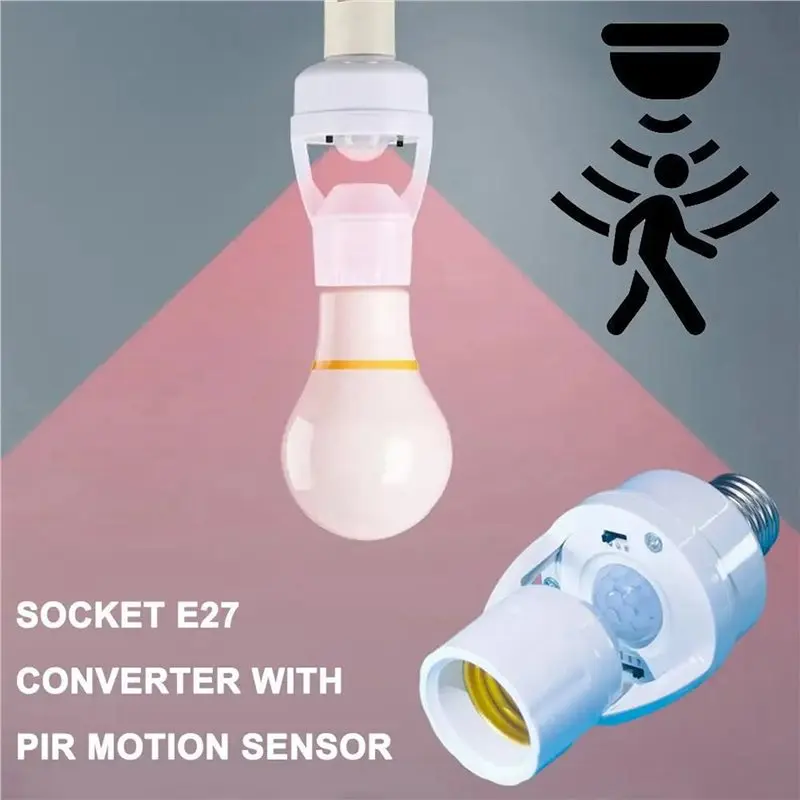 4X Smart E27 PIR Motion Sensor Light Bulb Socket Adapter Auto On/Off With Radar Induction And Adjustable Infrared