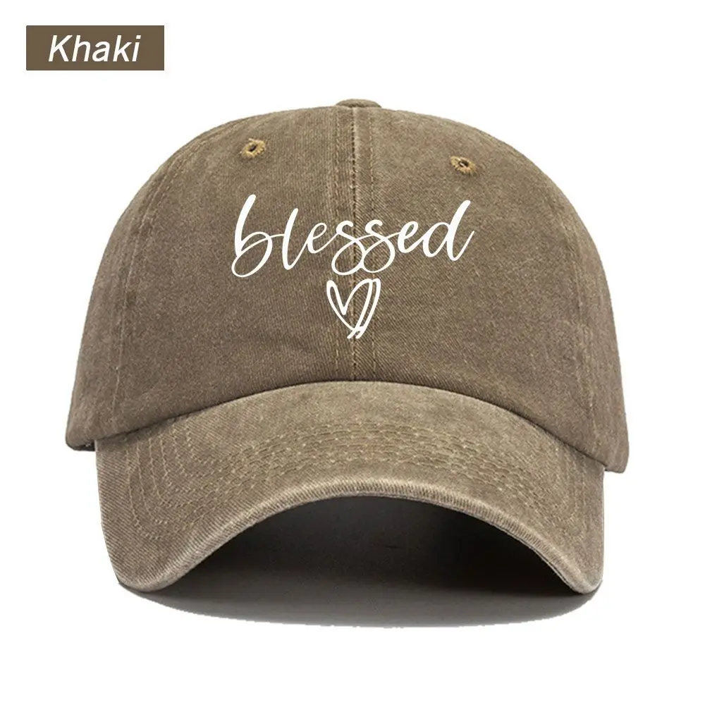 Vintage Washed Baseball Cap Blessed Script Heart Print Graphic Unisex Streetwear Casual Trucker Style Summer Cotton Sun Hat