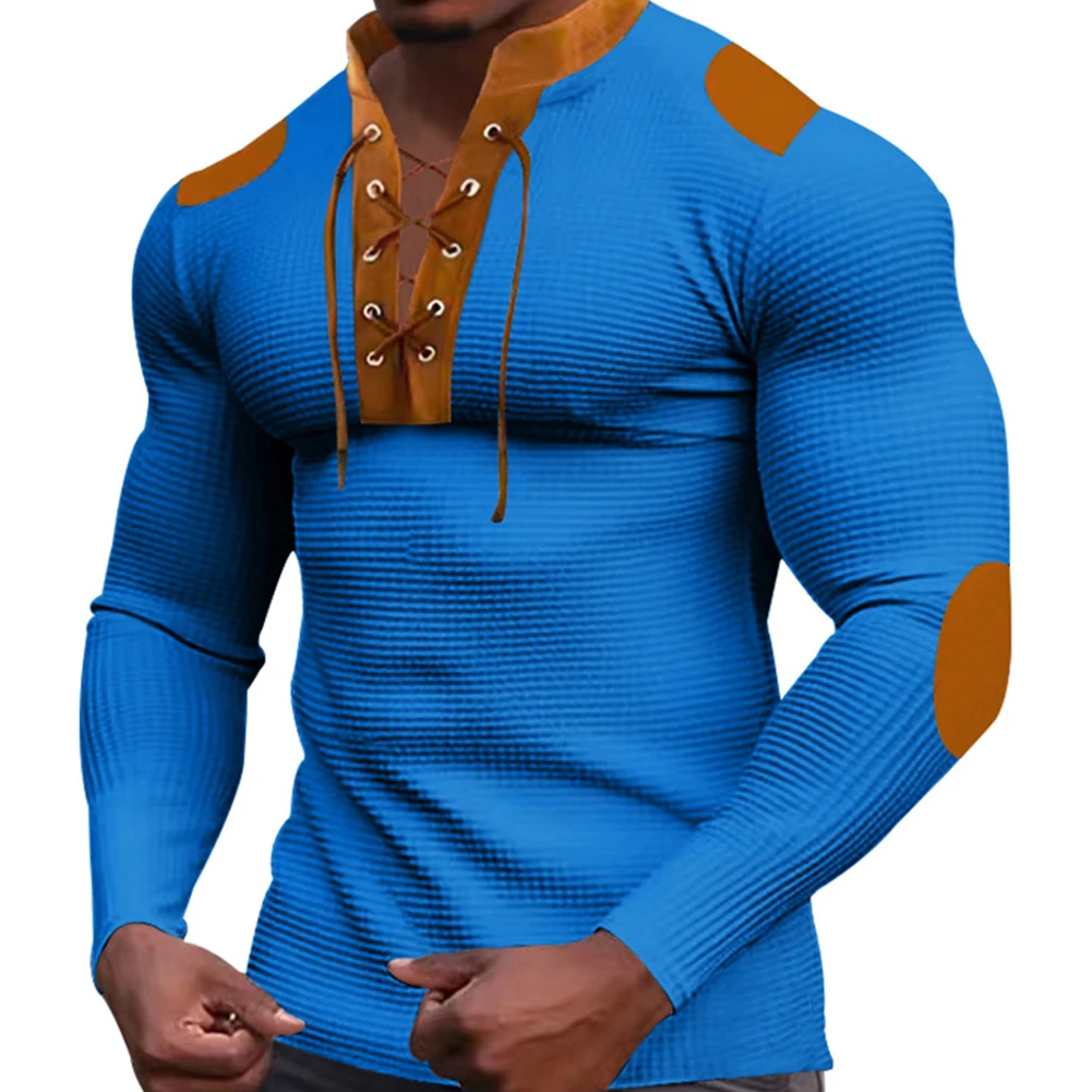 Casual Lace Up Tops Gym Muscle Shirt Workwear Application Casual Wear Men's Clothing Fashion Fitness Training Breathable T-Shirt