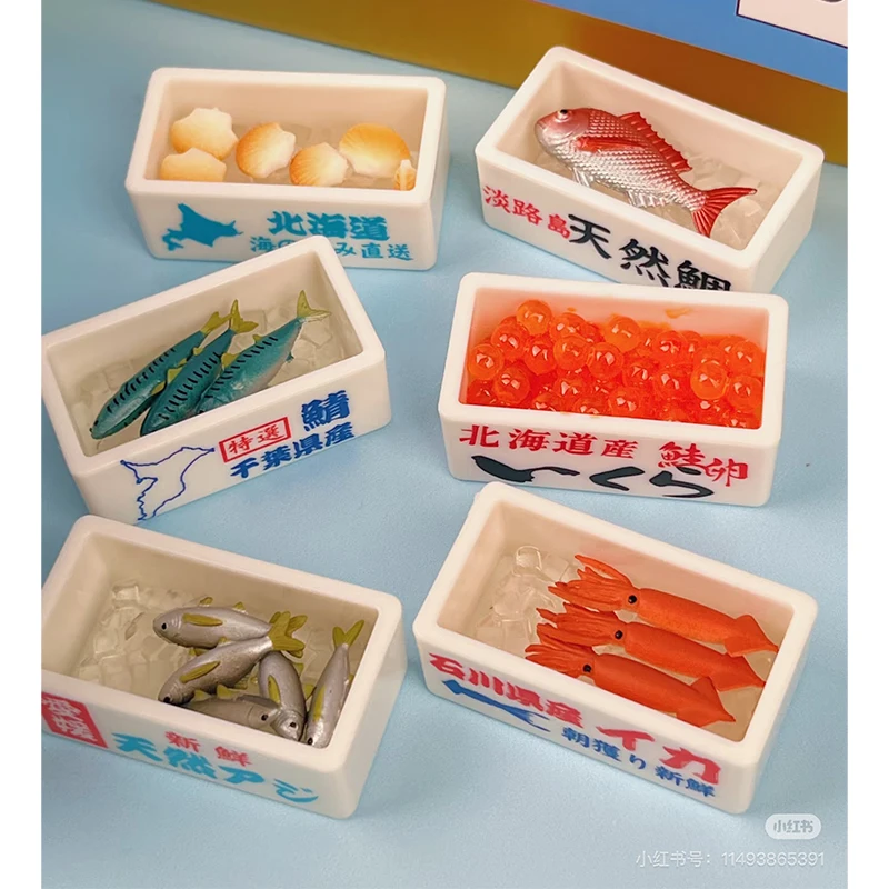 

J.DREAM Candy Gashapon Figure Anime Cute Kawaii Miniature Seafood Market Aquatic Products Fish Model Capsule Toys Gift