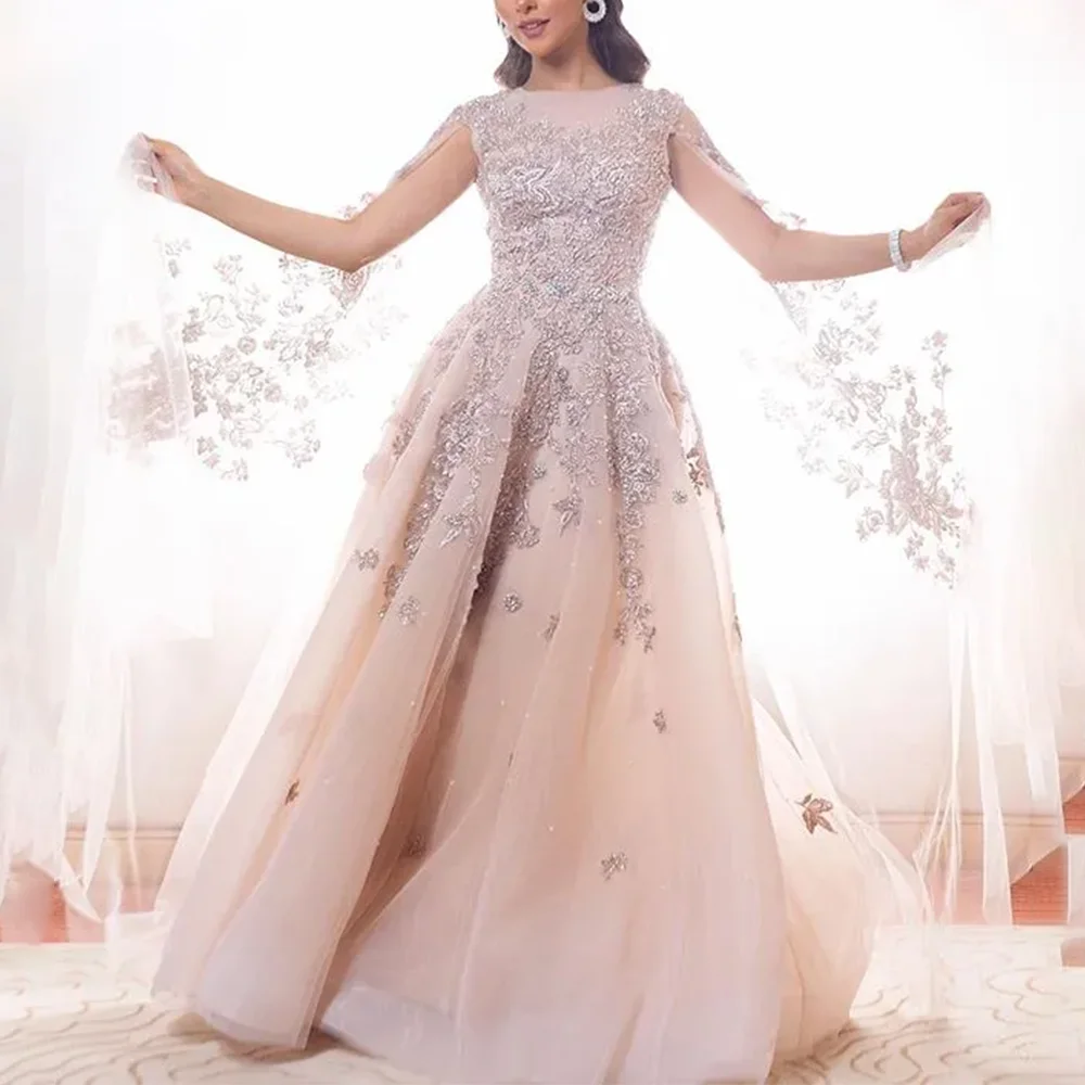 Vestidos de Noche elegantes de tul, vestidos formales para fiesta de graduación, hasta el suelo, apliques de corte en A, exquisitos vestidos de fiesta de noche personalizados