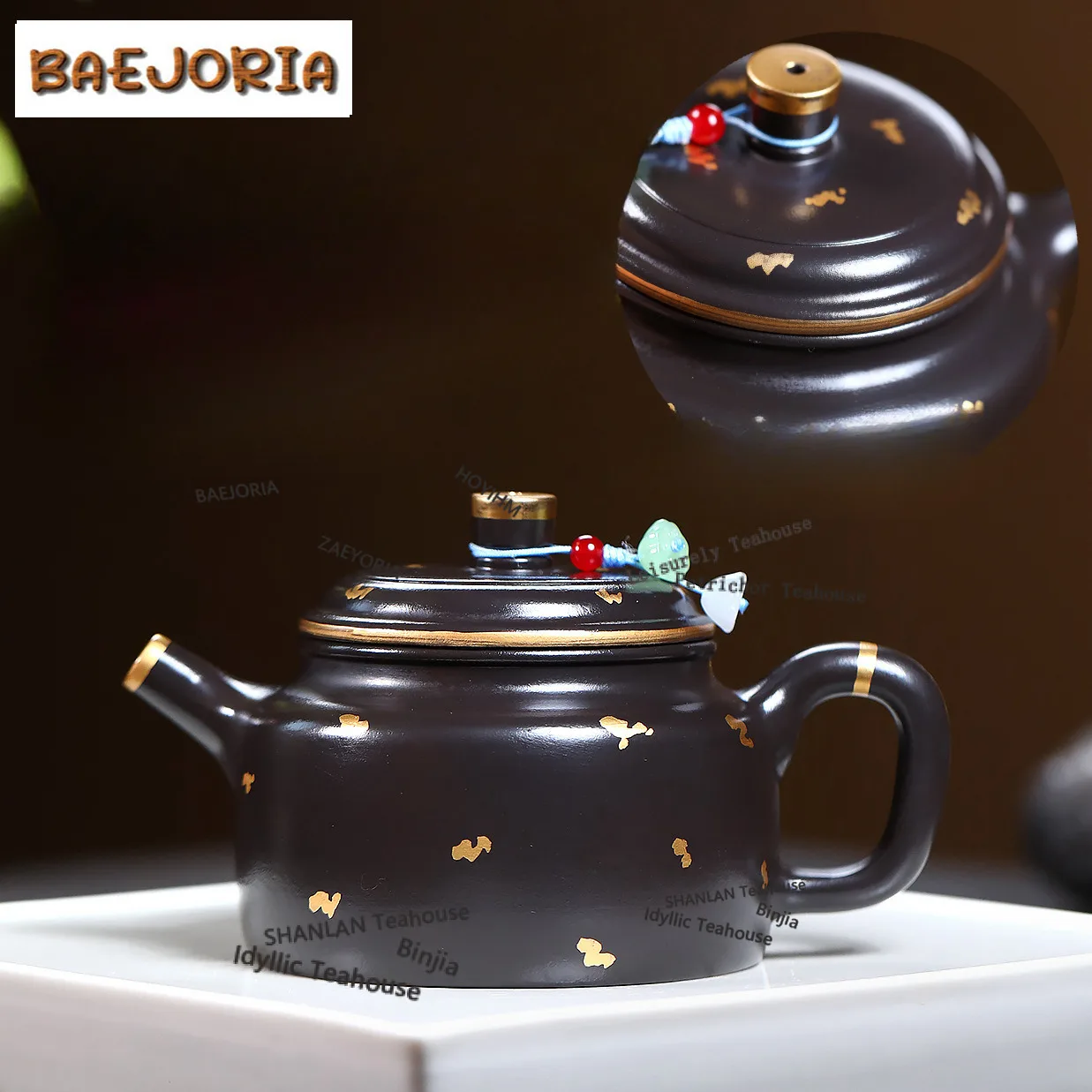 BAEJORIA 260ml Yixing Purple Clay Teapots Master Handmade Sprinkle Gold De Zhong Pot Raw Ore Black Zhu Mud Tea Maker Kettle Cha