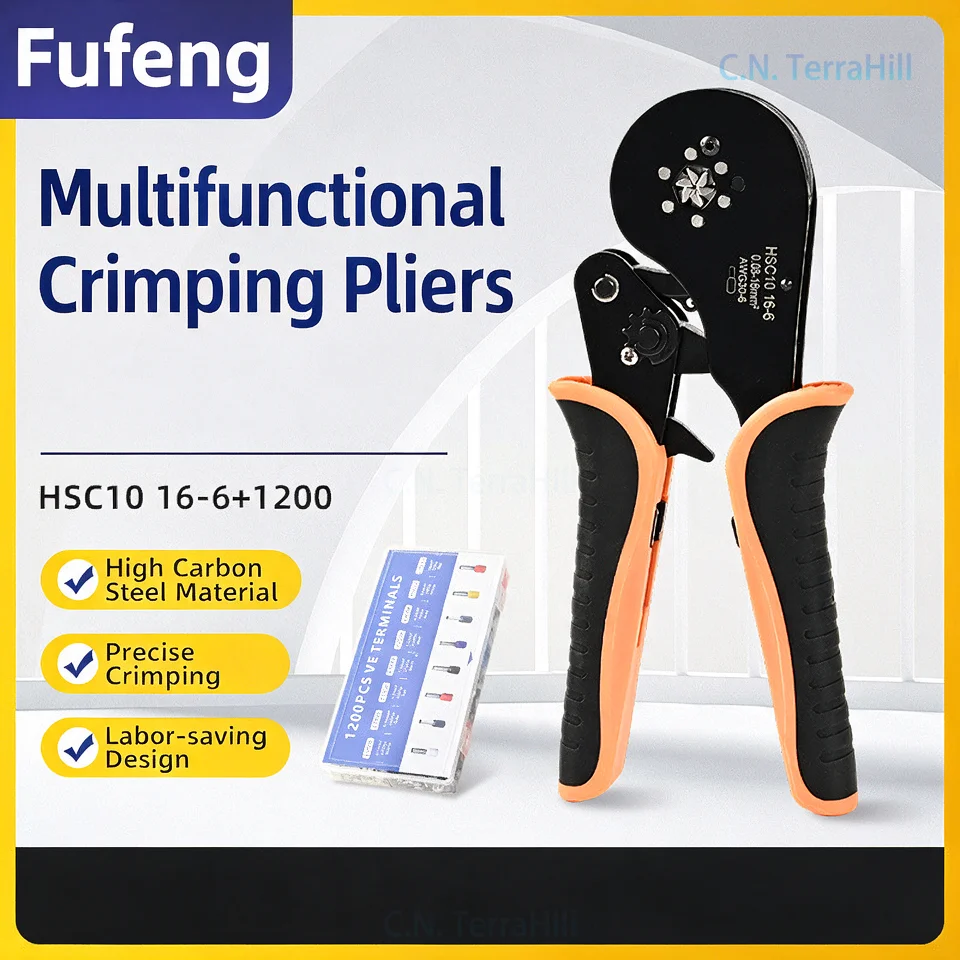 Crimping Tool HSC1016-4 Tubular Terminal Crimper 16-6 Cold Press European Style Electrical Wire Pin Edge Connector Pliers