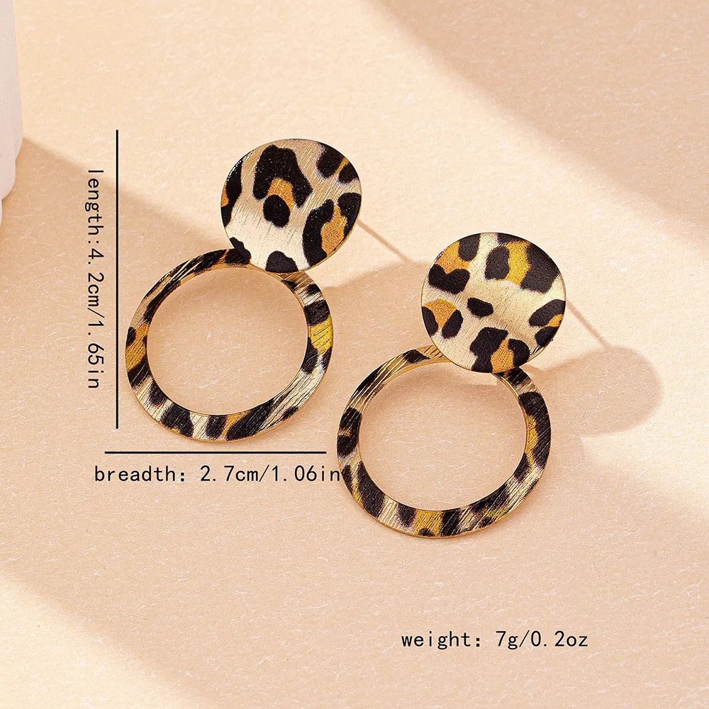Stud Earrings For Women Exaggerated Leopard Print Circle Geometric Ear Accessories Holiday Gift Party Fashion Jewelry DE093