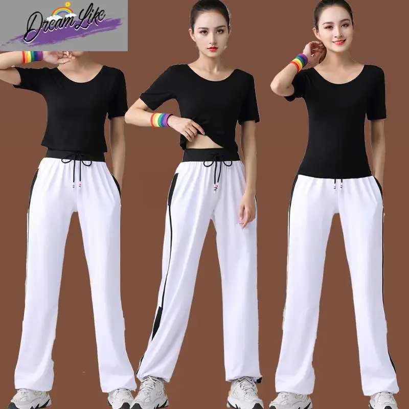 

Новая летняя одежда для фитнеса и танцев: костюм для квадратных танцев, модальная спортивная одежда с коротким рукавом, женская этническая сценическая одежда