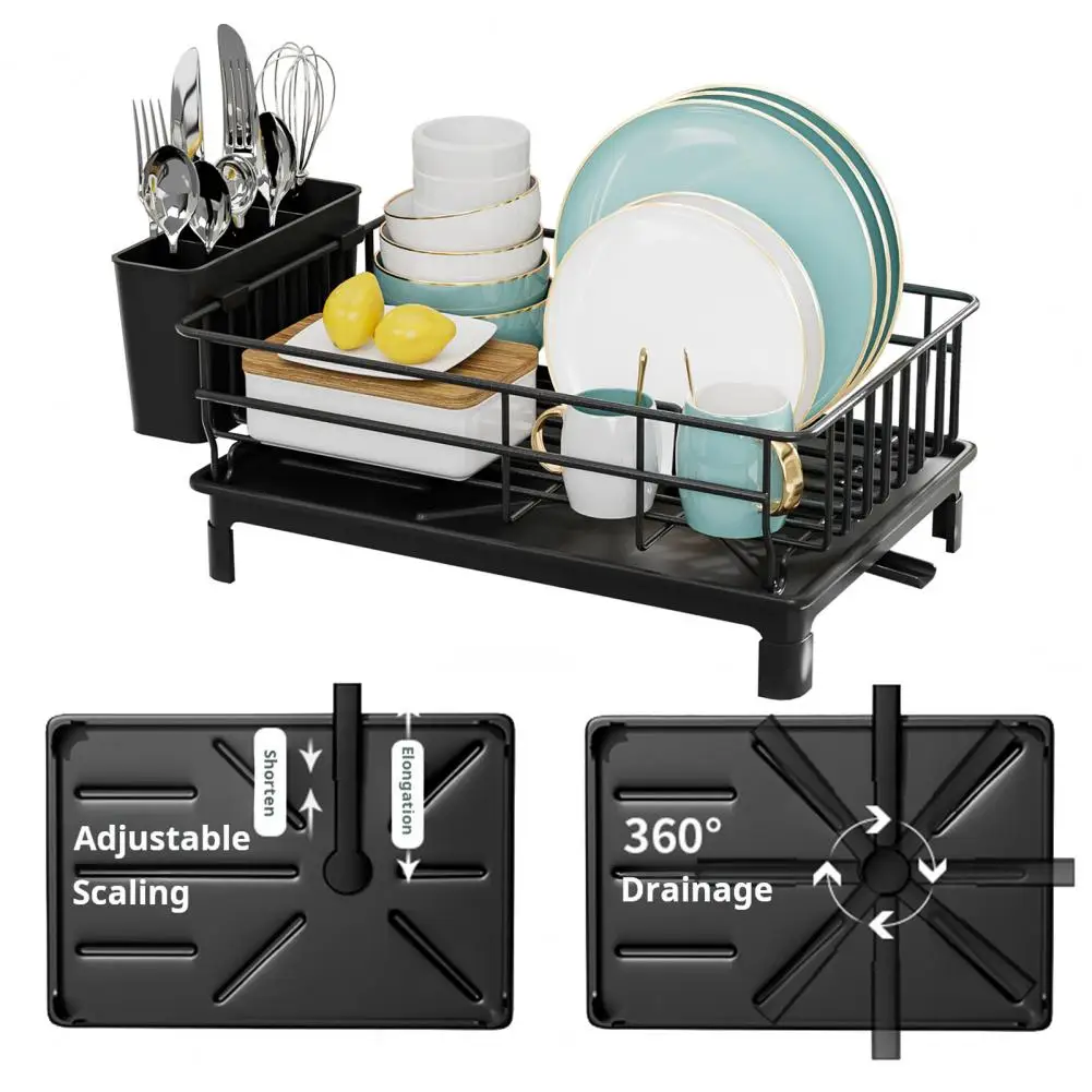 Anti-rust Kitchen Rack Sink Storage Rack with Side Fence High Dish Drying Organizer Kitchen Cups Bowls Holder for Efficient