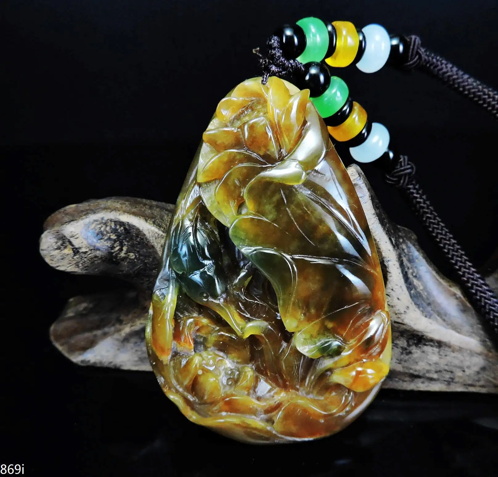 

Jade Jewelry Natural Jade Pendant Necklace Hand-Carved bird&lotus flower Jadeite Necklace Pendant Gift No Treatment 869i