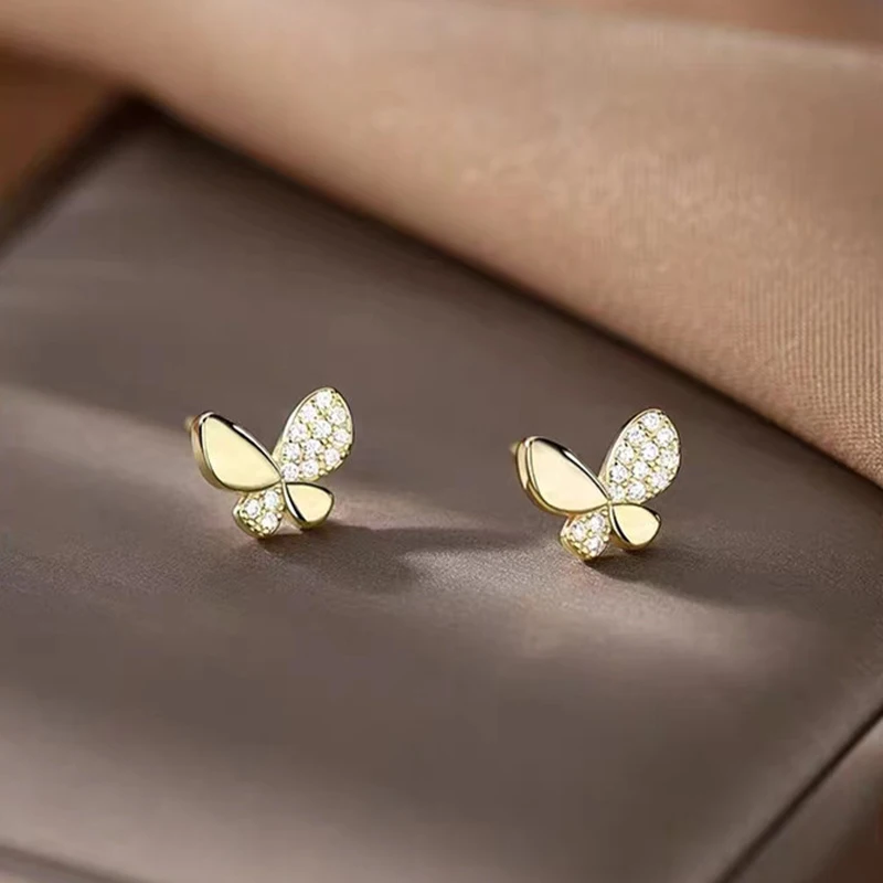 AINUOSHI 925 الفضة مكعب زركونيا فراشة وأقراط 14 K الأصفر ل مقلد الماس مجوهرات هدايا المناسبات للنساء