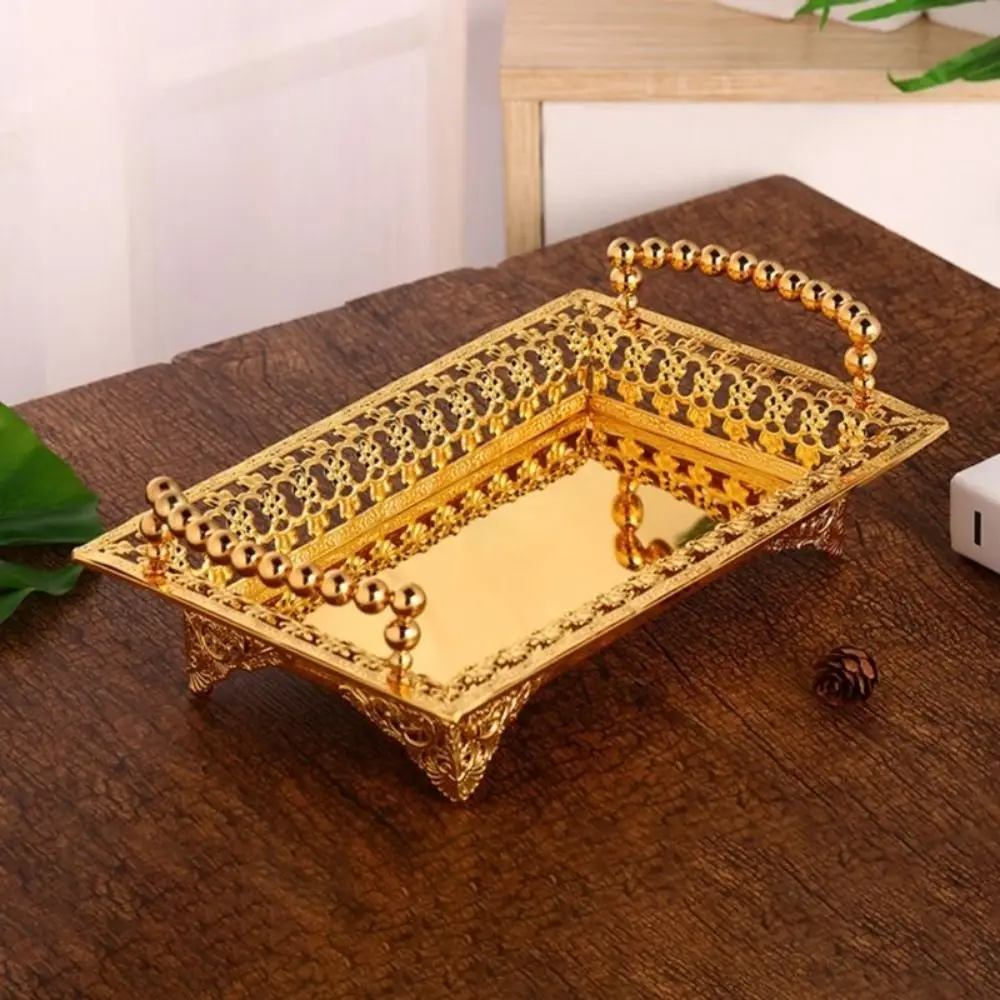 

Fashion Iron Metal Fruit Tray Handmade Rectangular Shape Afternoon Tea Plate Hollow Art Snack Storage Tray Birthday Party