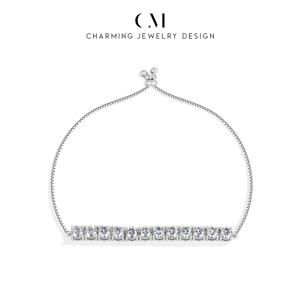 

CHARMING 5.0 Moissanite 925Sterling Silver Tennis Bracelet Extension beads for Women Anniversary Party Birthday Gift Engagement