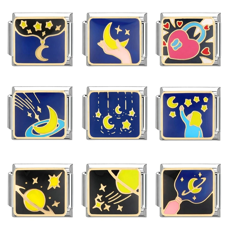 Creative Charm Moon Tree Planet อาคารอิตาเลี่ยน Charm Links Fit 9 มม.สร้อยข้อมือสแตนเลสเครื่องประดับ DIY ขายส่ง