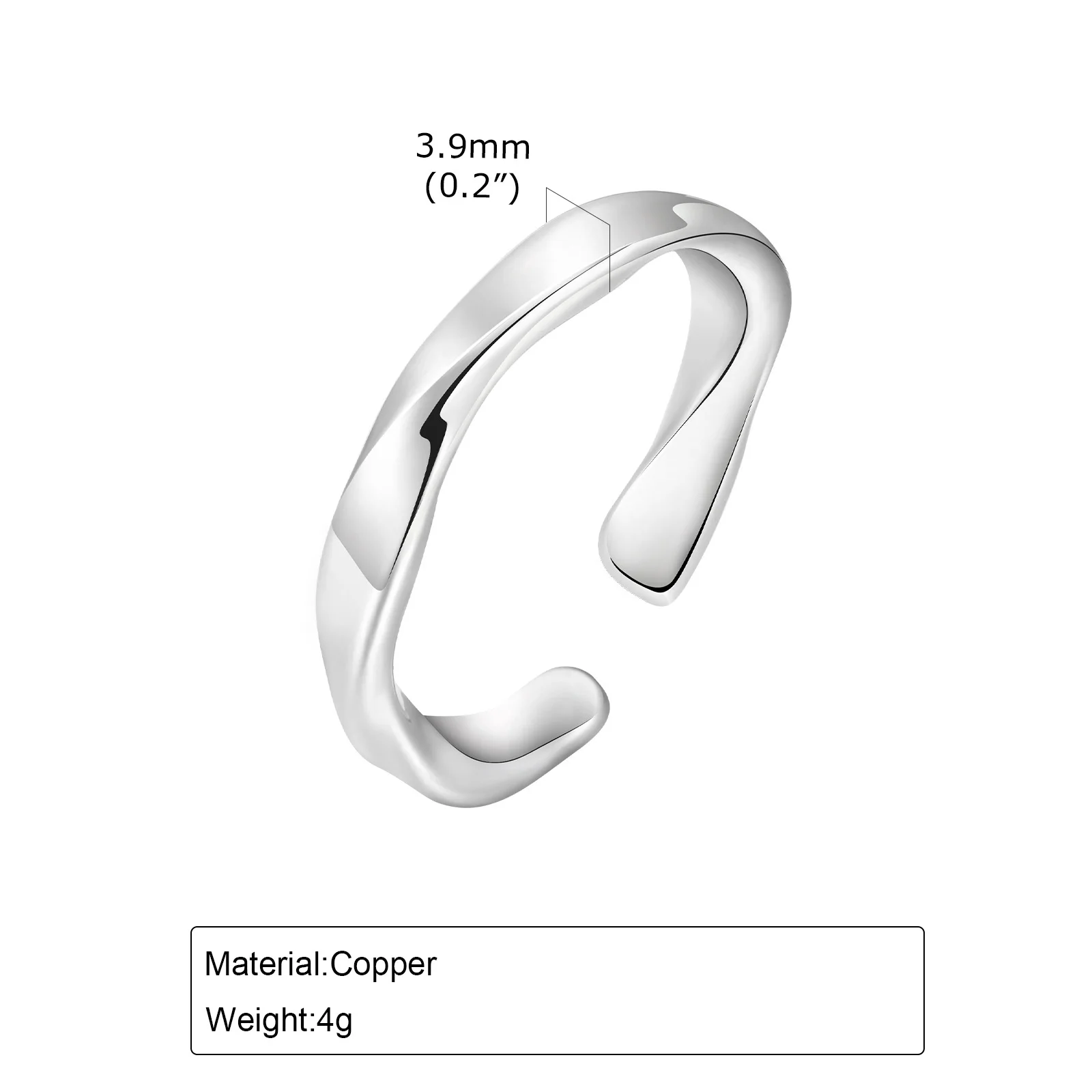 Vnox Open Mobius Ring for Men Women, Silver Color Simple Metal Adjustable Finger Ring, Unisex Jewelry Gift