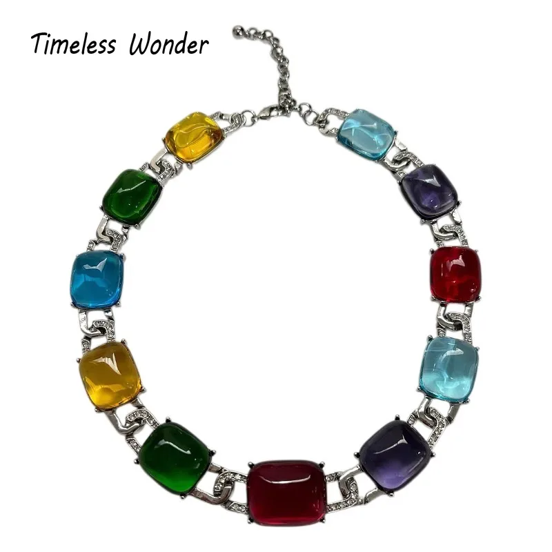 Timeless Wonder Fancy Crystal Glass Geo Zircon Pave Necklace for Women Designer Jewelry Trendy Rare Classy Neat Cute 4526