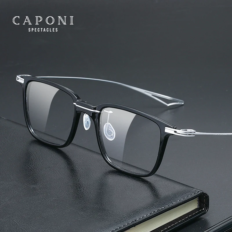 CAPONI Fashionable Glasses Frame For Men Pure Titanium Acetate Anti Blue Light Eye Glasses Hot Original Brand Spectacles JF5868