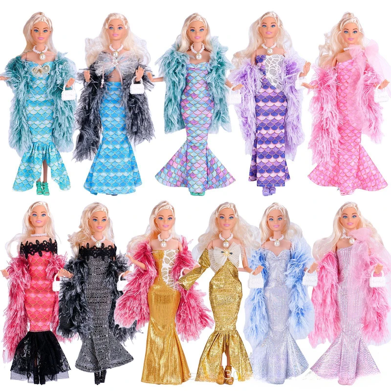 New 30CM 11 Inch Doll with Fishtail Skirt Fashion Female Evening Mermaid Clothes Gift Toys for Girls