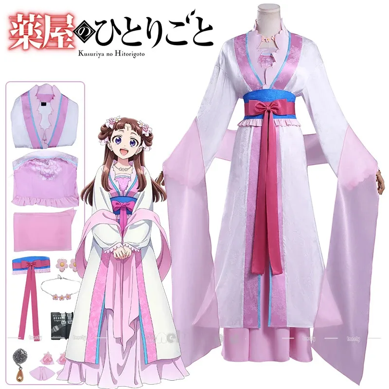 Lili 123The Apothecary Diaries Lishu Cosplay disfraz peluca Hanfu vestido abrigo sombreros pendientes para mujeres niñas Kusuriya no Hitorigo