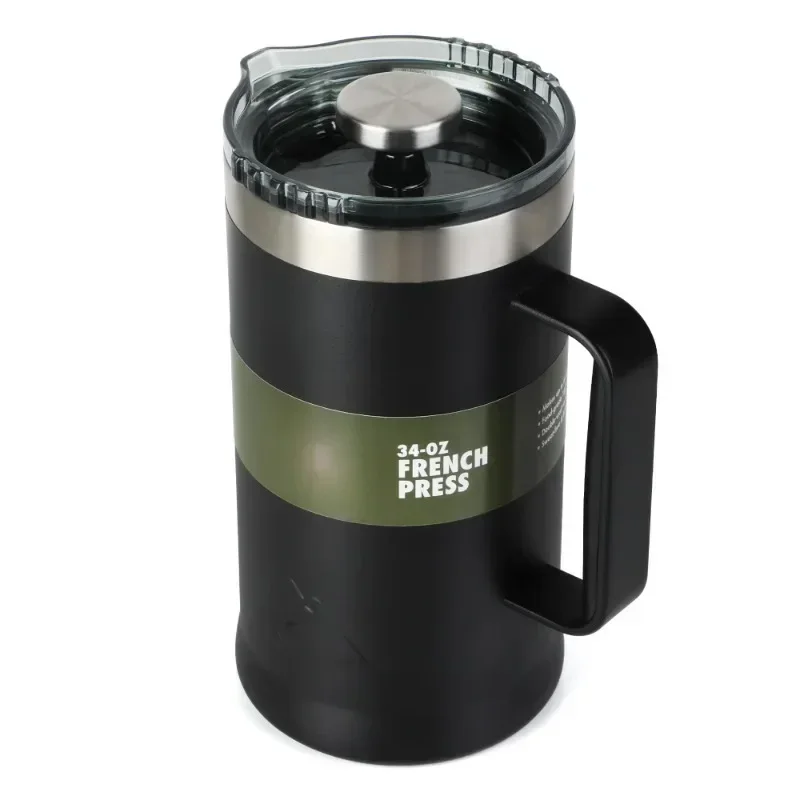 

34 oz Double-Wall Stainless Steel French Press – Black, Durable & Insulated Coffee Brewer