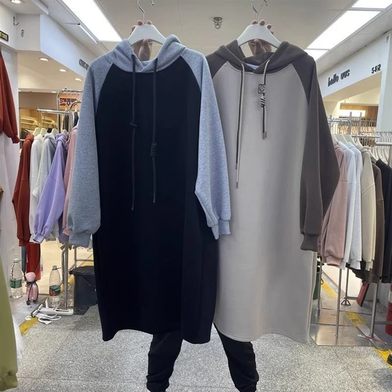 

plus Size Women's Casual Hoodie Dr Knee-Length Midi Dr Trendy Autumn Spring Loose Fit Comfortable Korean Sle Dr