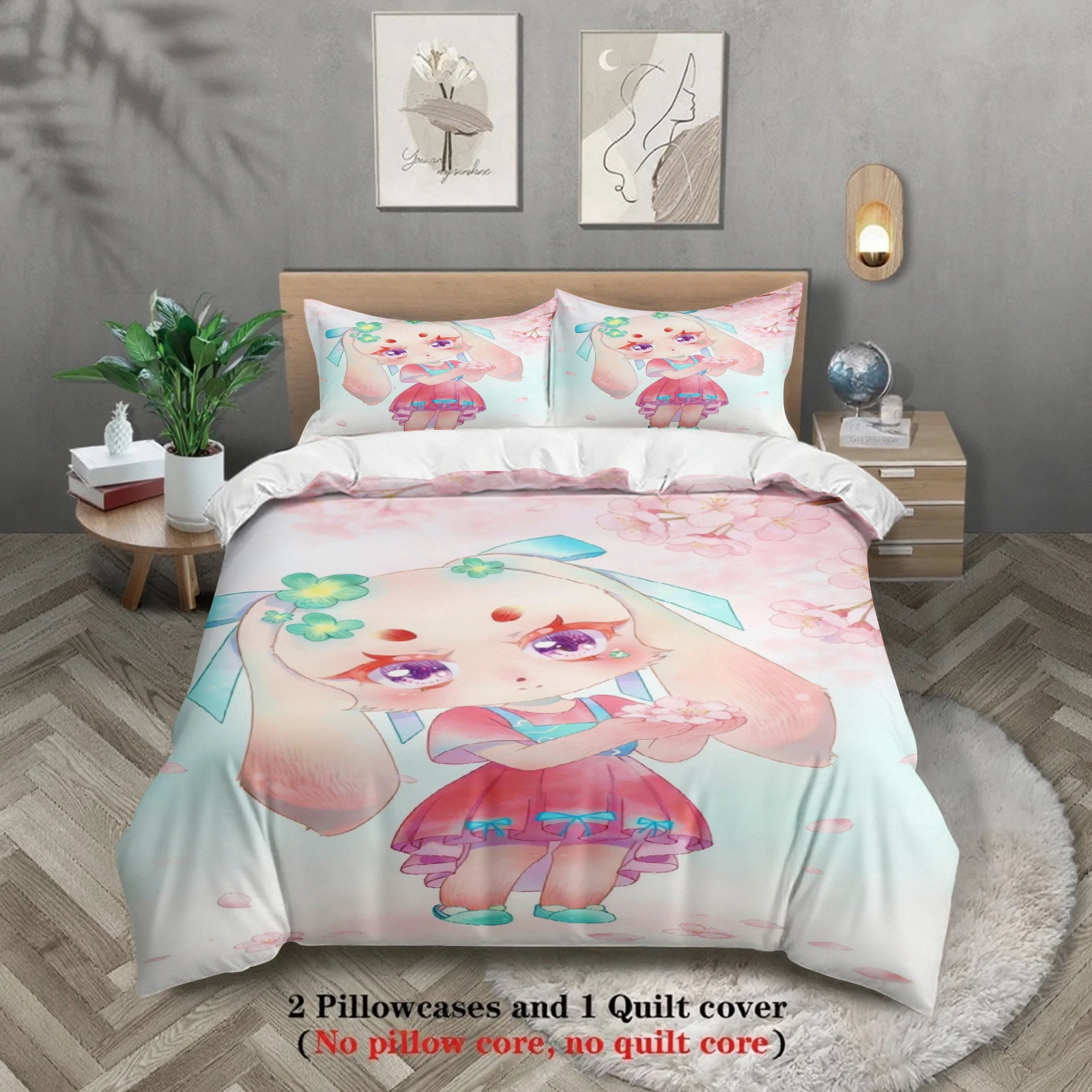 

Комплект постельного белья Softville Cozy Town из 3 предметов: пододеяльник с принтом кролика Лоп и вишневого цвета, без наполнителя, в мультяшном стиле, размеры Queen и King