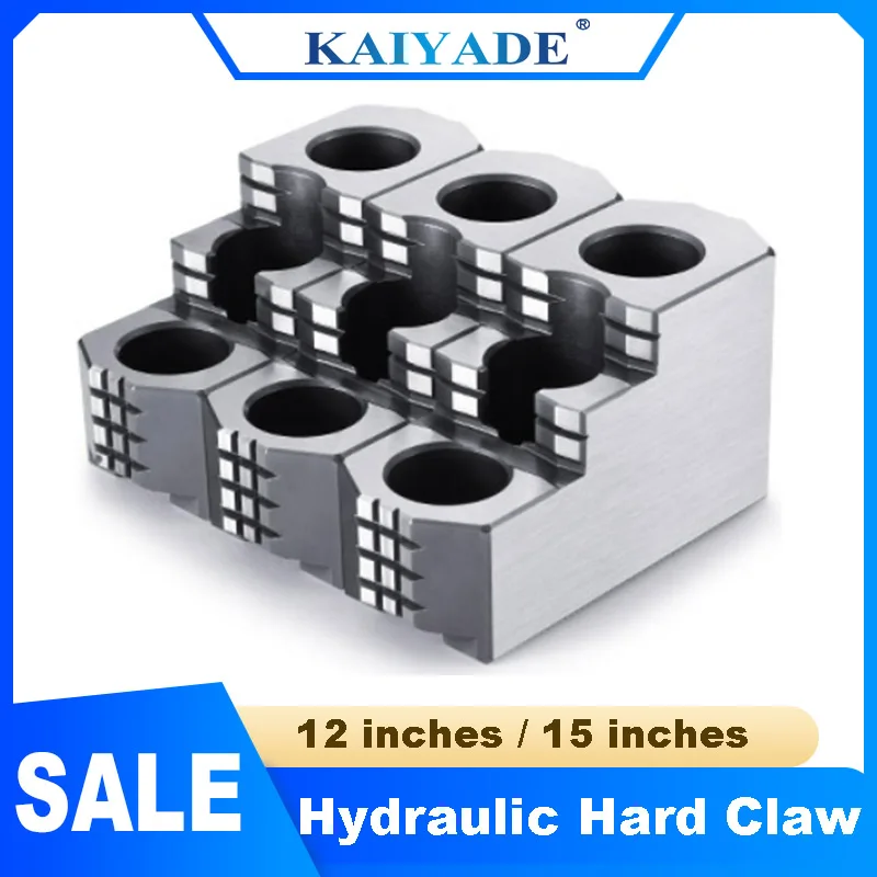 High Precision 12 Inch 15 Inches Hydraulic Hard Claw Three Jaw Chuck Strong Step Claws Standard Medium Hollow Solid Collect CNC