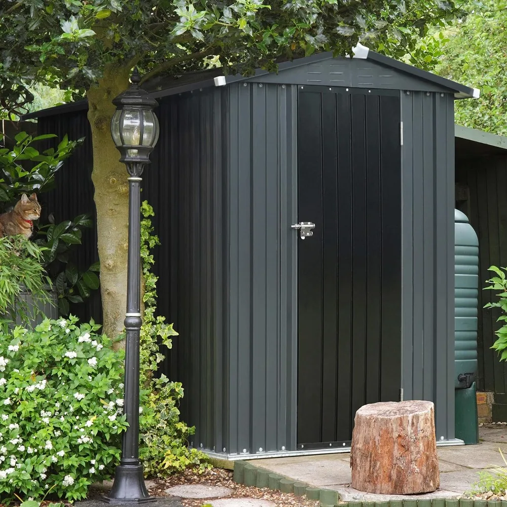 

4 X 6 FT Outdoor Storage Shed, Galvanized Metal Garden Tool Shed, Patio Furniture Storage House with Slooping Roof, Customized