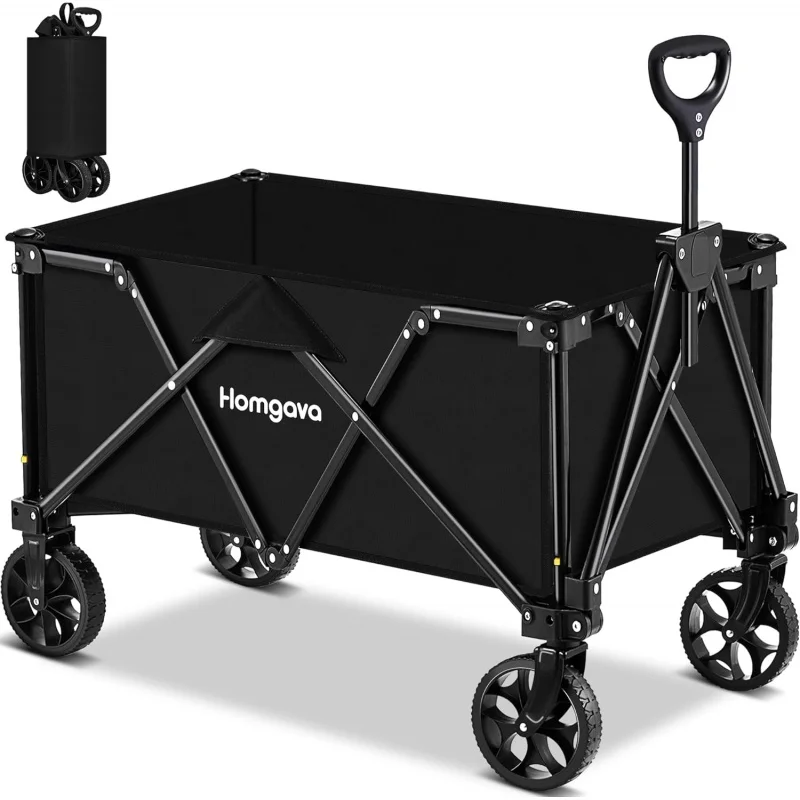 Collapsible Folding Wagon Cart, Large Capacity Camping Wagon, All Terrain Foldable Wagon, Heavy Duty Utility Wagon Cart