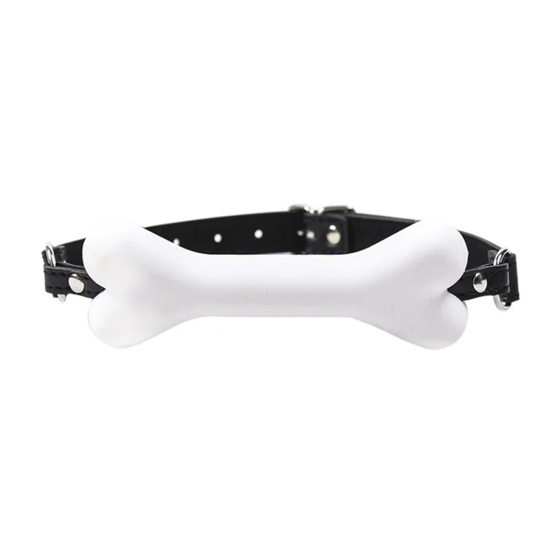 White Silicone Bone Mouth Gag Sex Toy With Adjustable Leather Bondage Strap For Women Men Gay Fetish Bdsm Flirt Erotic Accessory images - 6