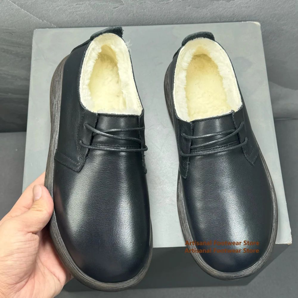 

Cowhide Real Wool Men's Shoes Thick-Soled Anti-Slip Winter Snow Boots Warm Cotton Shoes Trendy Flats Leather Casual Men Shoes