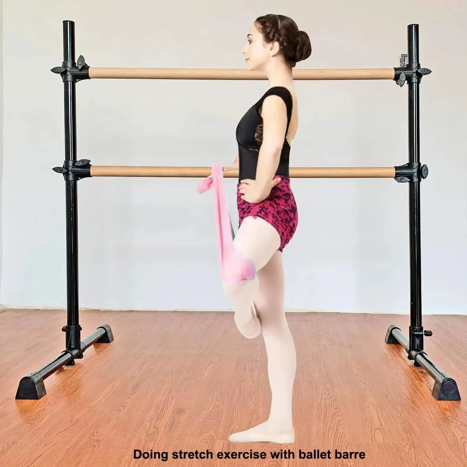 Wood Ballet Barre Bar Portable Height Adjustable Portable Double Freestanding Ballet Fitness Stretch/Dance Bar