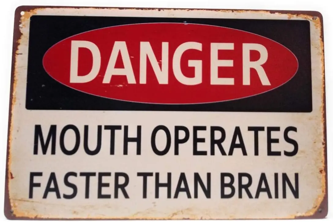 Danger, Mouth Operates Faster Than Brain Funny Tin Sign, Novelty Sign, Retro Sign, Kitchen Wall Art, Coffee, Bar Sign, Home Sign