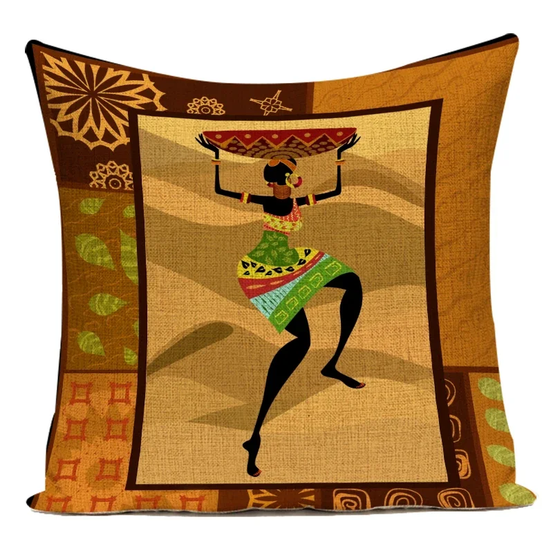African Black Girl Women Geometric Geometry Polyester Sofa Home Cushion Cover Decorative for Sofa Home Living Room Almofadas