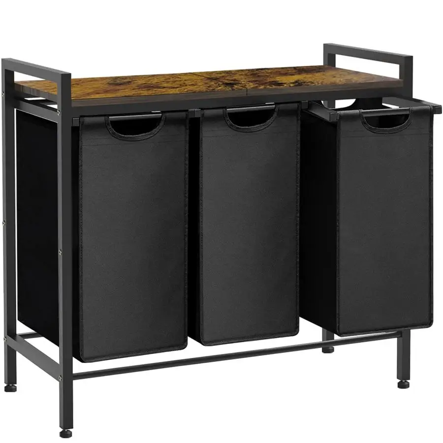 

Большая корзина для белья с 3 съемными и выдвижными мешками для сортировки, деревянной верхней полкой, универсальный органайзер для белья