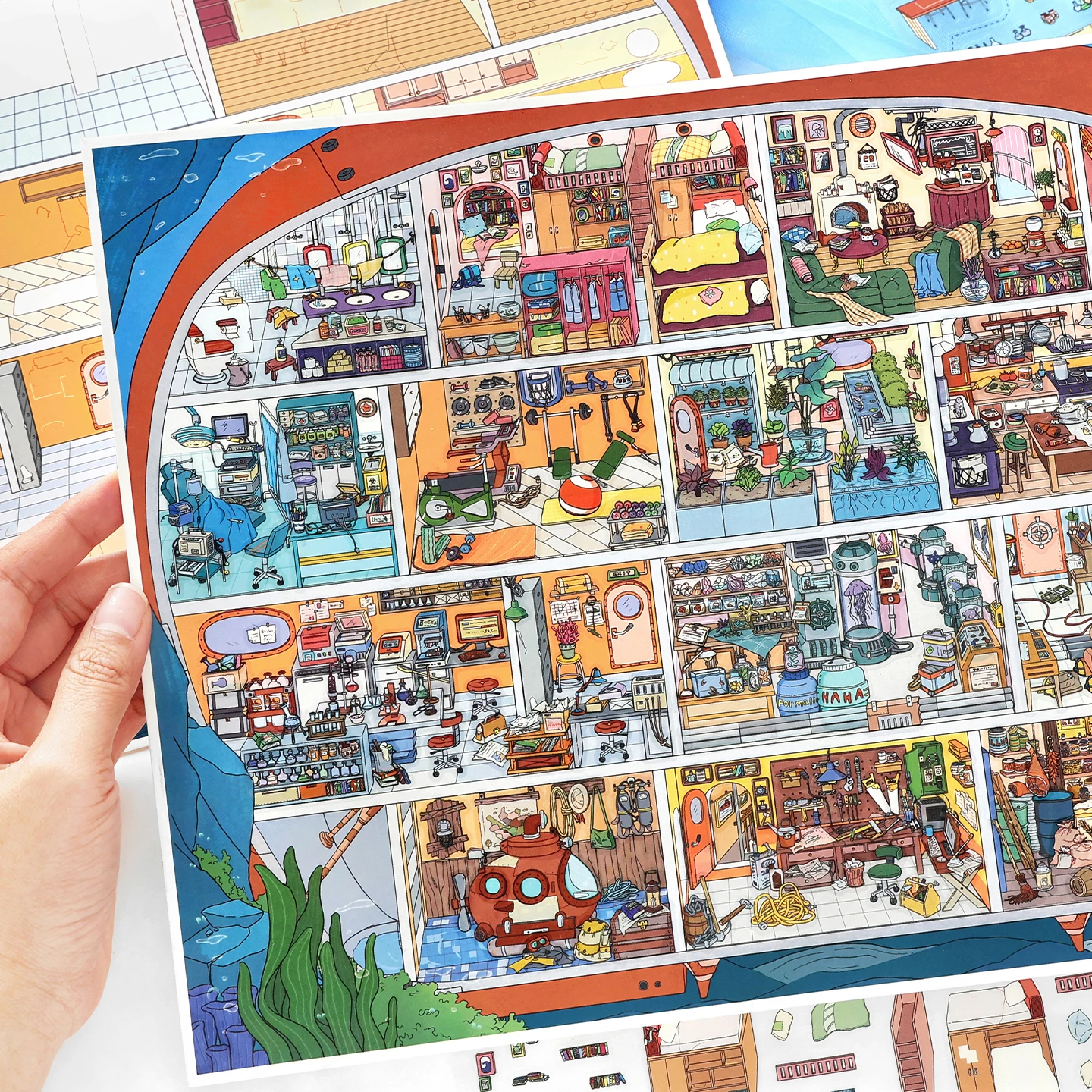 

Kawaii Deep-sea cabin 3D Deep Sea World Landscape Sticker DIY Pocket Cabin Scene festival gift