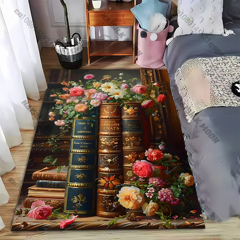 Books flowers artful vibrant arrangement Pattern Living Room Bedroom Carpet Bedside Bathroom Floor Mat Area Rug Kid's Room Decor